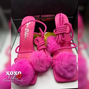 Cape Robbin Bright Pink Braided Pom Pom Strappy Heels